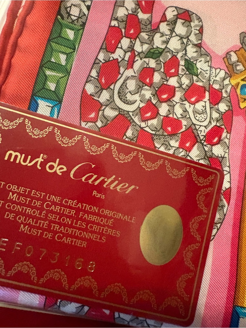 Must de Cartier Pink Gemstone Print Silk Scarf - Picture 6 of 8